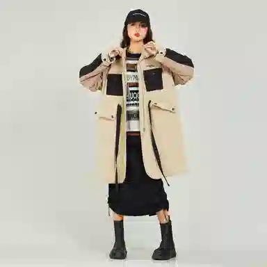 木果果木 撞色复古长袖风衣 女款