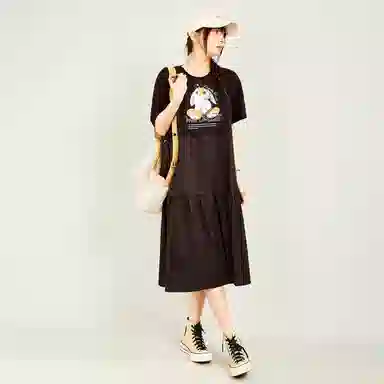 木果果木 甜美兔子宽松简约中长款短袖连衣裙 女款