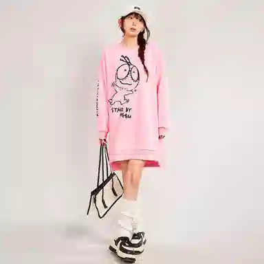 木果果木 不规则开叉设计印花圆领长袖连衣裙 女款