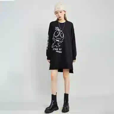 木果果木 不规则开叉设计印花圆领长袖连衣裙 女款