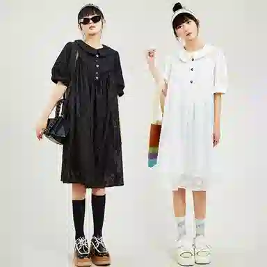 木果果木 纯色宽松套头中长款短袖连衣裙 女款