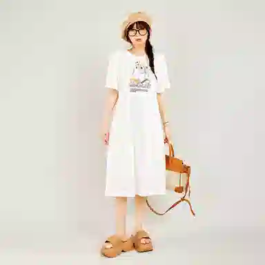 木果果木 甜美兔子宽松简约中长款短袖连衣裙 女款