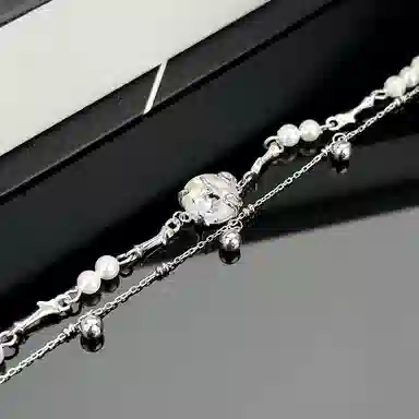 ENFANTIN Double Layer Peace Buckle Bracelet S925 Silver Agate Pearl
