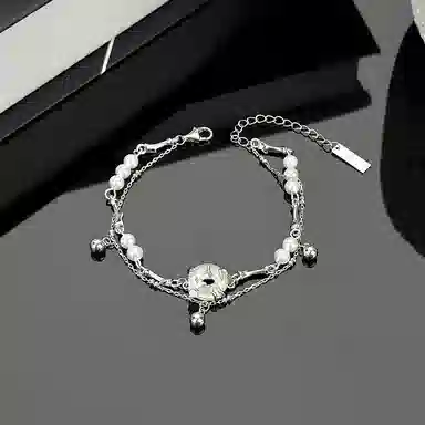 ENFANTIN Double Layer Peace Buckle Bracelet S925 Silver Agate Pearl