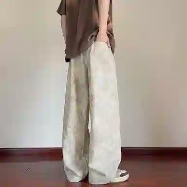 捷帕 时尚港风冰丝凉感薄款扎染抽绳长裤美式高街潮牌水洗复古宽松直筒垂感日常通勤百搭牛仔裤 男女同款