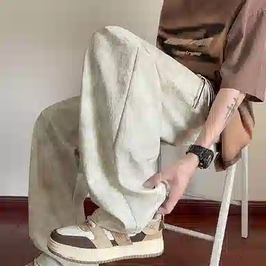 捷帕 时尚港风冰丝凉感薄款扎染抽绳长裤美式高街潮牌水洗复古宽松直筒垂感日常通勤百搭牛仔裤 男女同款