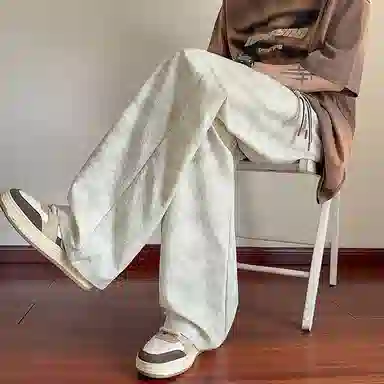 捷帕 时尚港风冰丝凉感薄款扎染抽绳长裤美式高街潮牌水洗复古宽松直筒垂感日常通勤百搭牛仔裤 男女同款