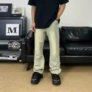 捷帕 美式高街潮牌复古做旧裤脚拉链装饰设计纯色简约基础款休闲通勤日常百搭中腰直筒牛仔裤 男女同款