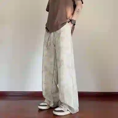 捷帕 时尚港风冰丝凉感薄款扎染抽绳长裤美式高街潮牌水洗复古宽松直筒垂感日常通勤百搭牛仔裤 男女同款
