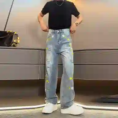 美式复古花卉刺绣水洗做旧潮流长裤 立体剪裁垂感十足牛仔裤 男女同款