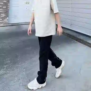 捷帕 美式高街潮牌复古做旧裤脚拉链装饰设计纯色简约基础款休闲通勤日常百搭中腰直筒牛仔裤 男女同款