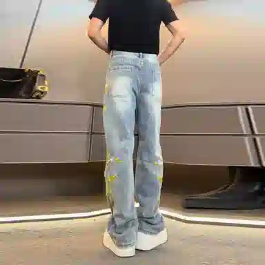 美式复古花卉刺绣水洗做旧潮流长裤 立体剪裁垂感十足牛仔裤 男女同款