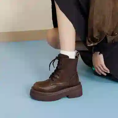 伯爵猫 二层牛皮 舒适 百搭 马丁靴 女款 黑色/棕色