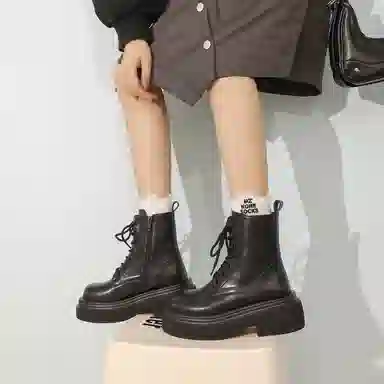 伯爵猫 二层牛皮 舒适 百搭 马丁靴 女款 黑色/棕色