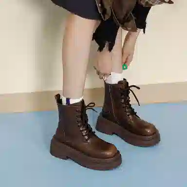 伯爵猫 二层牛皮 舒适 百搭 马丁靴 女款 黑色/棕色