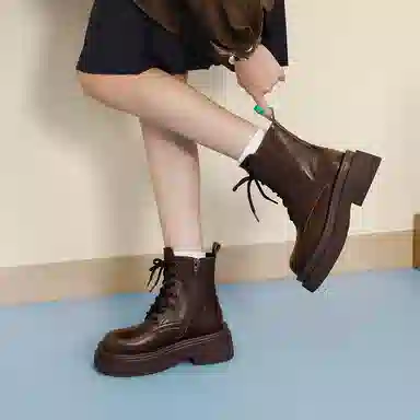 伯爵猫 二层牛皮 舒适 百搭 马丁靴 女款 黑色/棕色