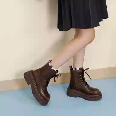 伯爵猫 二层牛皮 舒适 百搭 马丁靴 女款 黑色/棕色