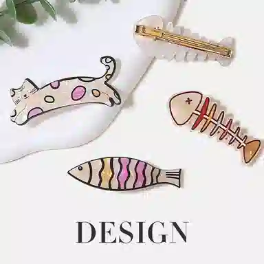 简应舒 趣味可爱小鱼小猫侧边夹刘海夹碎发小夹子日常小发卡发饰 亚克力+合金 发夹 女款