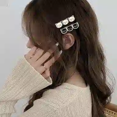 简应舒 眯眼笑猫咪侧边夹碎发小夹子刘海夹头发可爱小发卡发饰 亚克力 发夹 女款