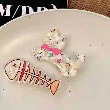 简应舒 趣味可爱小鱼小猫侧边夹刘海夹碎发小夹子日常小发卡发饰 亚克力+合金 发夹 女款