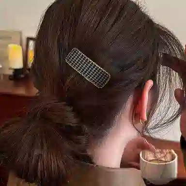 简应舒 方形千鸟格侧边刘海碎发 布艺 发夹 女款