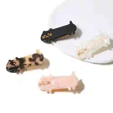 简应舒 萌萌小猫咪一字夹刘海夹子碎发小发卡发饰 亚克力 发夹 女款