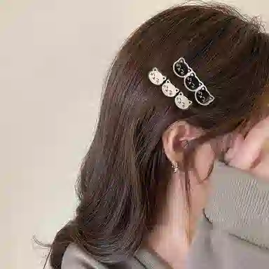 简应舒 眯眼笑猫咪侧边夹碎发小夹子刘海夹头发可爱小发卡发饰 亚克力 发夹 女款