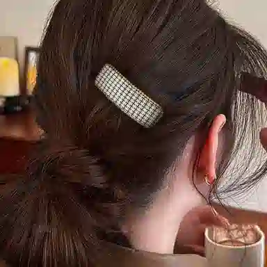 简应舒 方形千鸟格侧边刘海碎发 布艺 发夹 女款