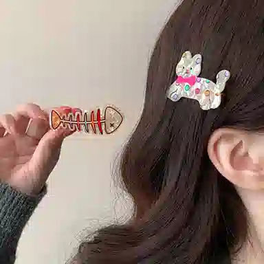简应舒 趣味可爱小鱼小猫侧边夹刘海夹碎发小夹子日常小发卡发饰 亚克力+合金 发夹 女款