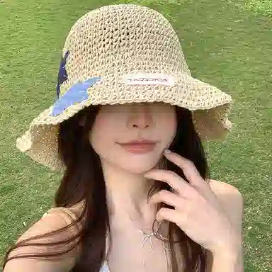 艾佳微 海边沙滩甜美小清新拍照百搭户外防晒防紫外线遮阳 草编 渔夫帽 男女同款情侣款