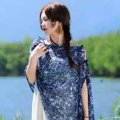 艾佳微 度假百搭复古花色民族风薄款围巾丝巾防 晒透气优雅文艺 披肩 女款