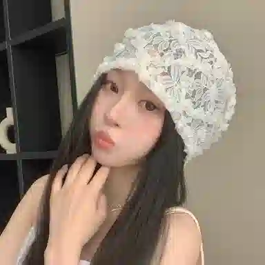 艾佳微 蕾丝立体花朵透气薄款镂空包头帽街头百搭小众套头帽 聚酯纤维 堆堆帽 男女同款情侣款