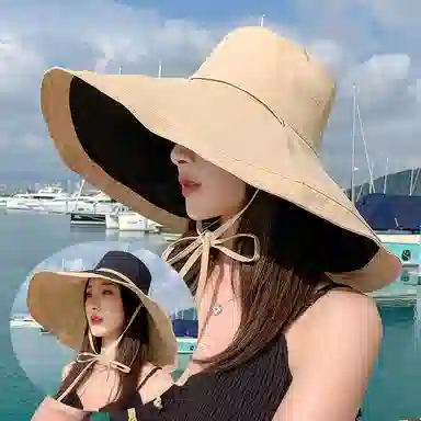 艾佳微 夏季海边度假素颜防晒遮脸防紫外线大头围透气薄款 聚酯纤维 渔夫帽 女款