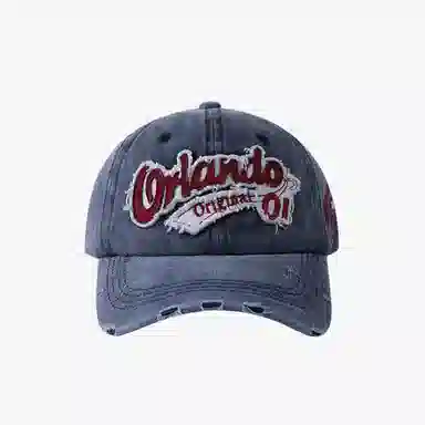 艾佳微 嘻哈街头美式复古做旧时尚刺绣英文破洞显脸小 棉 鸭舌帽 男女同款情侣款