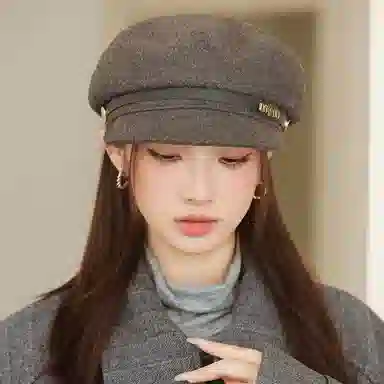 艾佳微 英伦风八角帽显脸小日系大头围百搭 毛呢 贝雷帽 男女同款情侣款