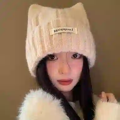 艾佳微 可爱猫耳朵韩版显脸小 加厚保暖护耳 涤纶 绒线帽 男女同款情侣款