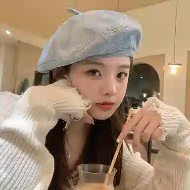 艾佳微 日系文艺复古肌理感格纹八角帽子街拍百搭显脸小画家帽 牛仔布 贝雷帽 男女同款情侣款