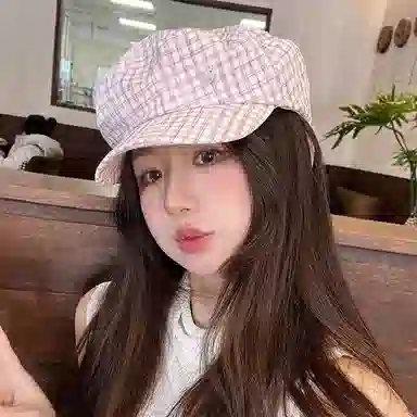 艾佳微 海军风小众格纹金属小标文艺显白春夏遮阳时髦优雅显脸小 棉 贝雷帽 男女同款情侣款