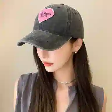 艾佳微 韩版甜酷辣妹做旧水洗爱心显脸小遮阳防晒 棉 鸭舌帽 男女同款情侣款