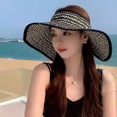 艾佳微 户外海边游玩日常通勤大檐可折叠防晒空顶帽子夏季遮阳帽防紫外线草帽 聚酯纤维 渔夫帽 男女同款情侣款