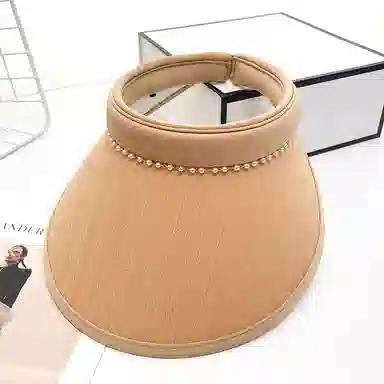 艾佳微 珍珠空顶帽子夏季日系甜美户外出游百搭显脸小发箍遮阳空顶帽 聚酯纤维 防晒帽 女款