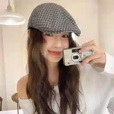 艾佳微 日系英伦风复古格纹显脸 棉 贝雷帽 男女同款情侣款