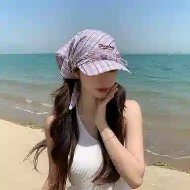艾佳微 韩系个性复古格子头巾夏季遮阳街头拍照绑带三角巾潮  聚酯纤维 防晒帽 男女同款情侣款