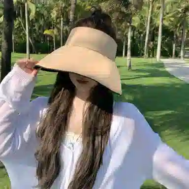 艾佳微 夏季防紫外线空顶时尚甜酷蝴蝶结户外大檐遮脸防风拼色太阳 聚酯纤维 防晒帽 女款