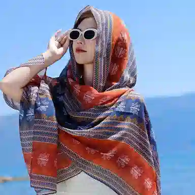 艾佳微 民族风长款百搭新疆西藏云南旅游景点拍照海边防晒 披肩 男女同款情侣款