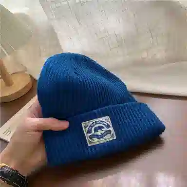 艾佳微 韩国可爱贴布熊熊休闲时尚百搭毛线秋冬通勤保暖针织帽护耳套头帽户外防风防寒帽潮 腈纶 绒线帽 男女同款情侣款