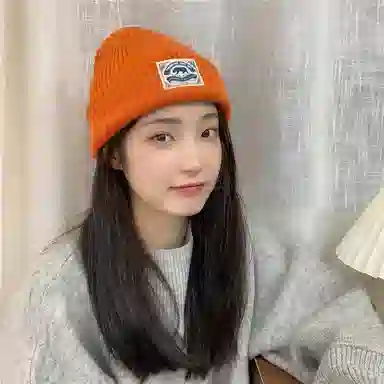 艾佳微 韩国可爱贴布熊熊休闲时尚百搭毛线秋冬通勤保暖针织帽护耳套头帽户外防风防寒帽潮 腈纶 绒线帽 男女同款情侣款