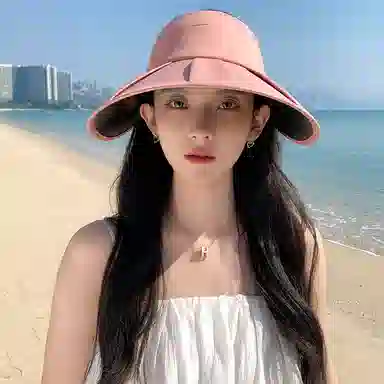 艾佳微 夏季时尚百褶大檐防紫外线遮阳可叠卷空顶半空顶 聚酯纤维 防晒帽 男女同款情侣款