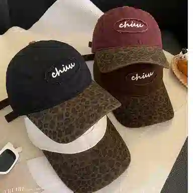 艾佳微 美式百搭复古豹纹拼色棒球帽夏季薄款宽檐软顶时尚百搭帽子潮 棉 鸭舌帽 男女同款情侣款