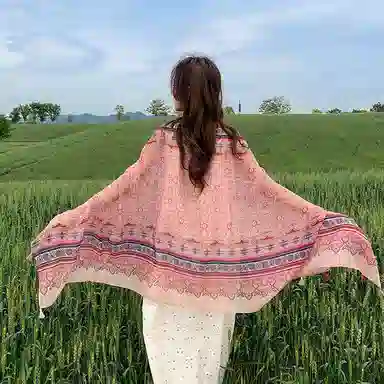 艾佳微 高级感外披复古民族风防晒盘扣罩衫百搭沙滩巾 披肩 男女同款情侣款